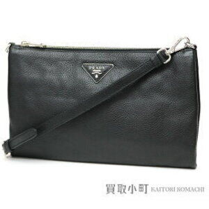 Prada Black Leather Shoulder Bag Triangle Logo Calfskin Clutch Crossbody NERO